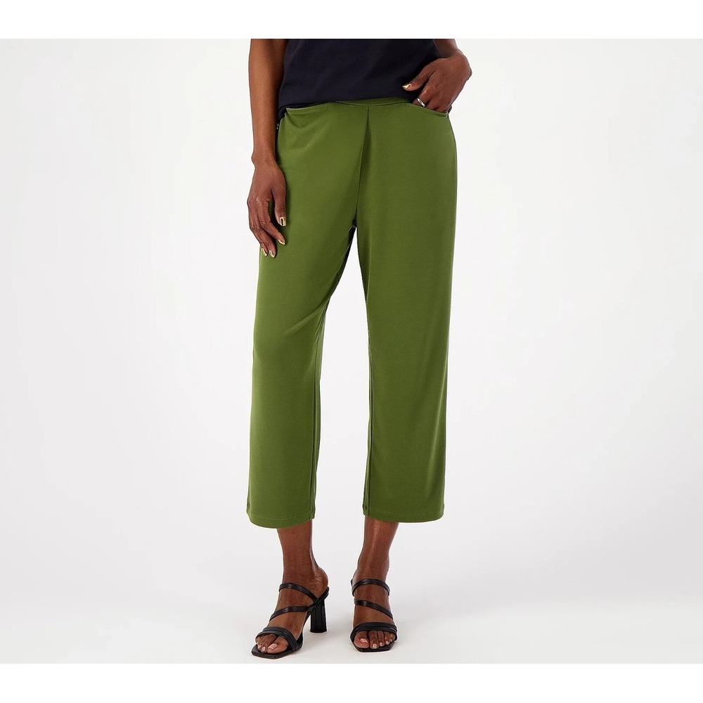 Susan Graver Liquid Knit Slim Leg Ruched Capri Pants Olive Green 5X Regular